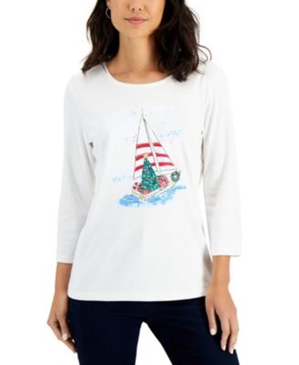 Karen Scott Christmas Sailboat Top - XL